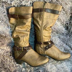 Rue 21 Taupe Brown Braided Heeled Boots